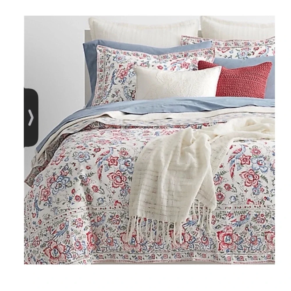 Ralph lauren lucie ikat floral king comforter and two pillowcases new pink white